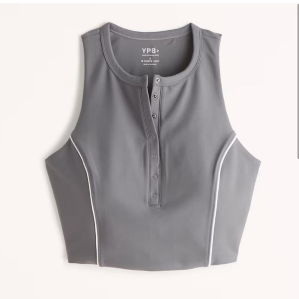 Abercrombie & Fitch YPB Active tank bra sz small snap closure gray white piping